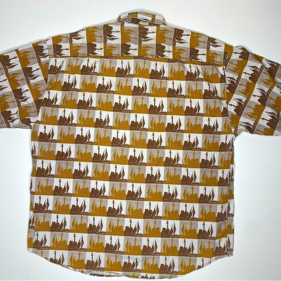 Vintage Button Front Short Sleeve Shirt Ships Graphic Sz XL - Picture 4 of 6